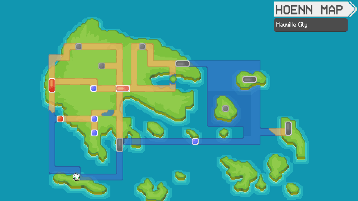 Hand-drawn Hoenn town map in Pokemon Gamma Emerald